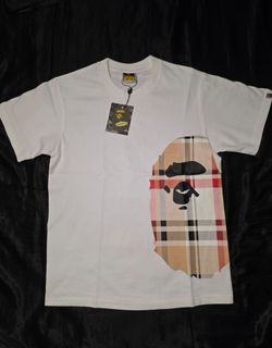 BAPE x Burberry Check Side Big Ape Head T-Shirts, White, Sizes S, M, L, & XL
