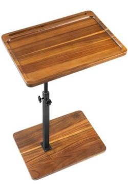 New  Solid Wood Acacia Wood Couch Table,Height Adjustable C Table with Phone & Tablet Slot,Swivel TV Trays for Eating on Couch, Bedroom or Livingroom