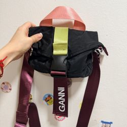 GANNI black crossbody bag with colorful straps