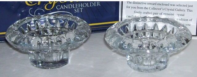 Collectors Crystal Gallery genuine crystal candleholder set NIB
