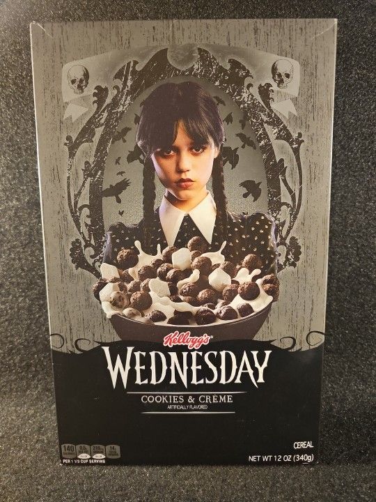 Kelloggs Limited Halloween Edition 12 oz Box Of Wednesday Cookies & Creme Cereal