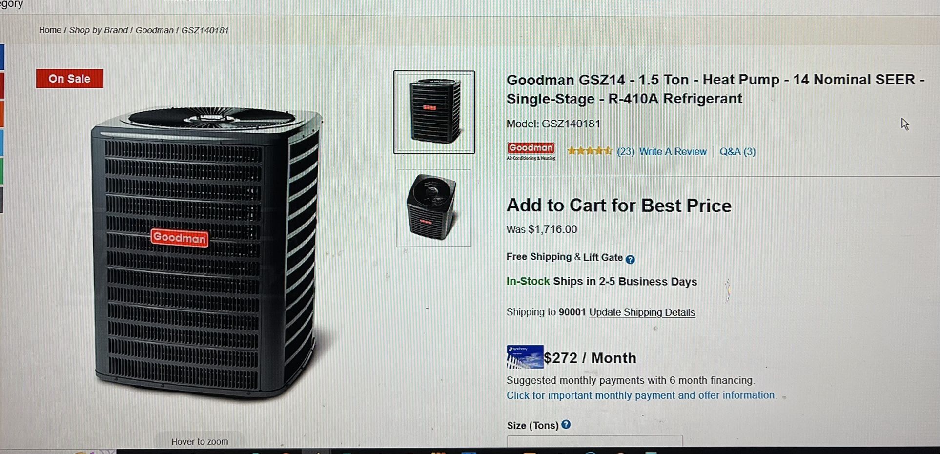 New- Goodman GSZ14 1.5 Ton - Heat Pump u0026 AC for Sale in Apple Valley, CA -  OfferUp