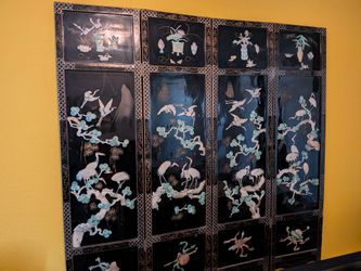 Lacquered Asian folding screen