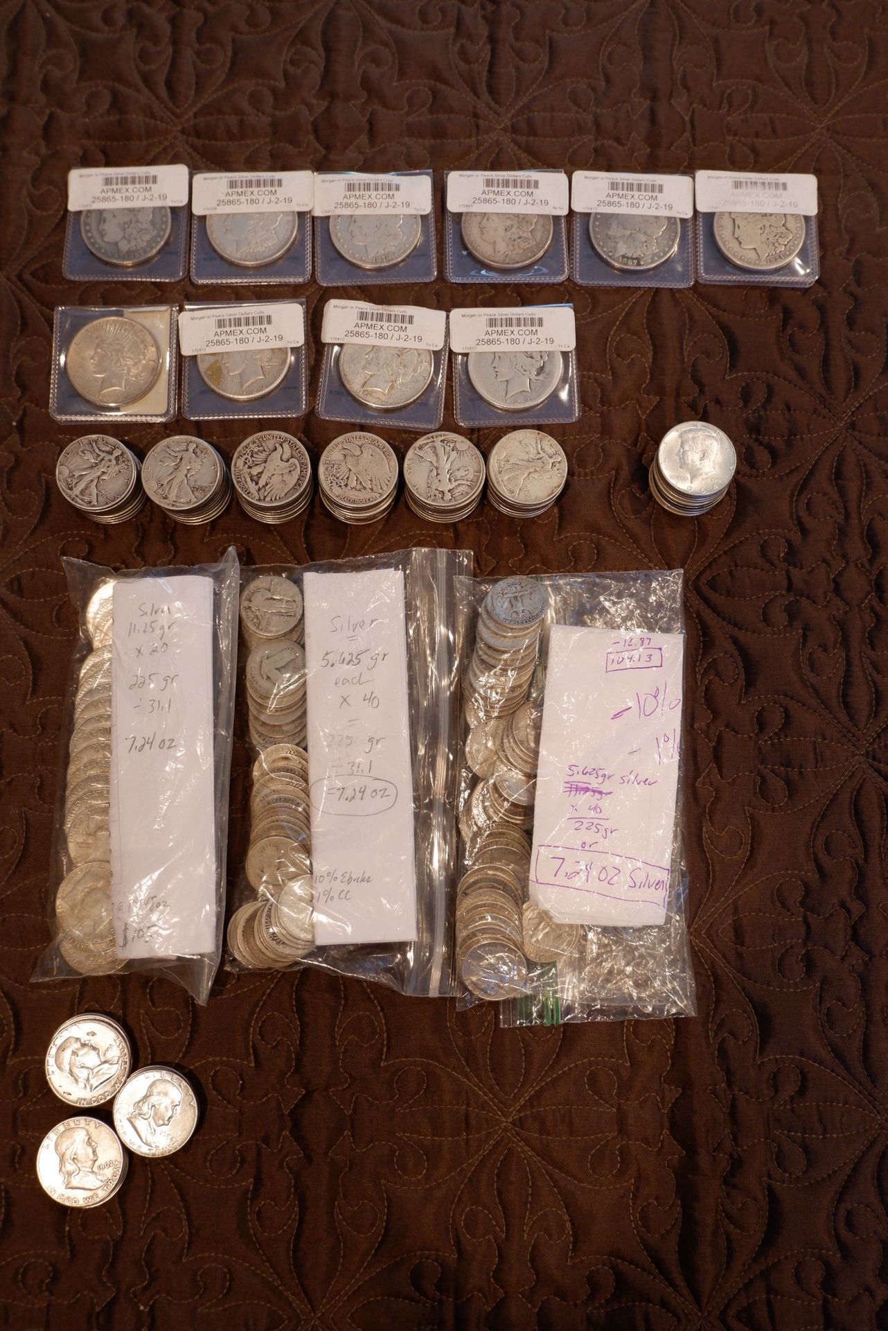 Silver Coin Lot - 90% Silver Dollars Halves and Quarters - 59.6 Oz of Silver