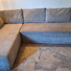 Oversized Gray Boneless Foam Sectional Sofa w/ Chaise – Pillows Included 