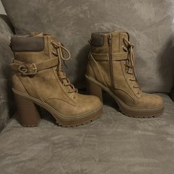 Faux Suede Combat Boots