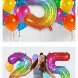 Rainbow Number 5 Balloon 33 Inch, Big Large Foil Number Balloons, Gradient Colorful Mylar 5 Balloon for 5 Year Old Birthday Jelly Party Decorations Su