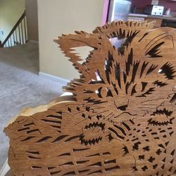 HANDCARVED CAT WOOD NEW