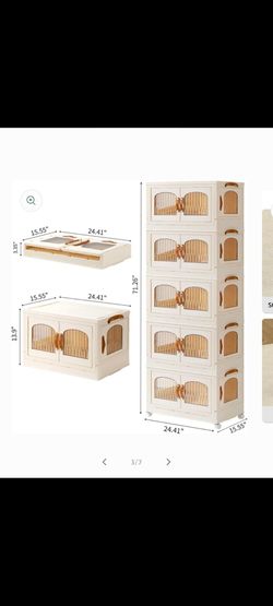 SKY-TOUCH 5 Tire Plastic Storage Bins with Lids, 5 Packs Folding Stackable Storage Bins with Doors and Wheels, Collapsible Storage Box Organizers and