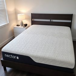 Queen Nectar Memory Foam Mattress + Dark Wood Bed Frame Bundle – Like New! $500