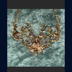 Gold Necklace Deer Buck Choker Brooch Jewelry