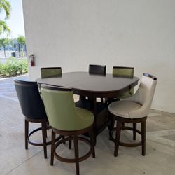 LITON Pub Height Dining Set w/ Swivel Chairs – Solid Wood – 7 Piece