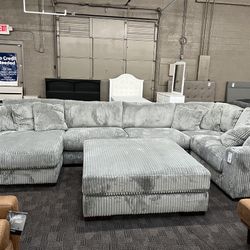 Grey Corduroy Chaise Sectional 