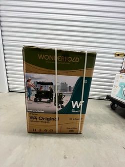Brand New! Wonderfold W4 Quad Stroller Wagon with Raised Seats & Adjustable Canopy in Olive Green