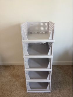 5 Pack Stackable Closet Storage Basket, Multifunctional & Foldable