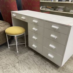 VINTAGE WHITE SOLID WOOD DESK MID CENTURY MODERN