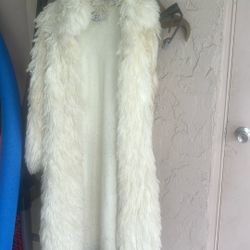 Vtg 70s Arrisa France Off White String Shag Faux Fur Long Coat