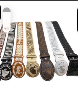 Embossed Leather Belts with Oval Buckle