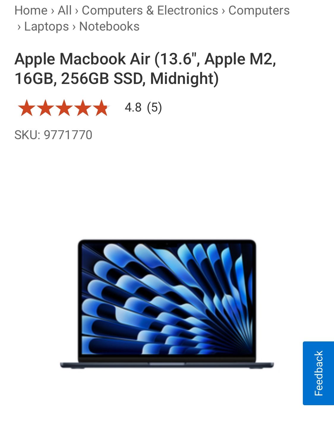 Apple Macbook Air (13.6", Apple M2, 16GB, 256GB SSD, Midnight)