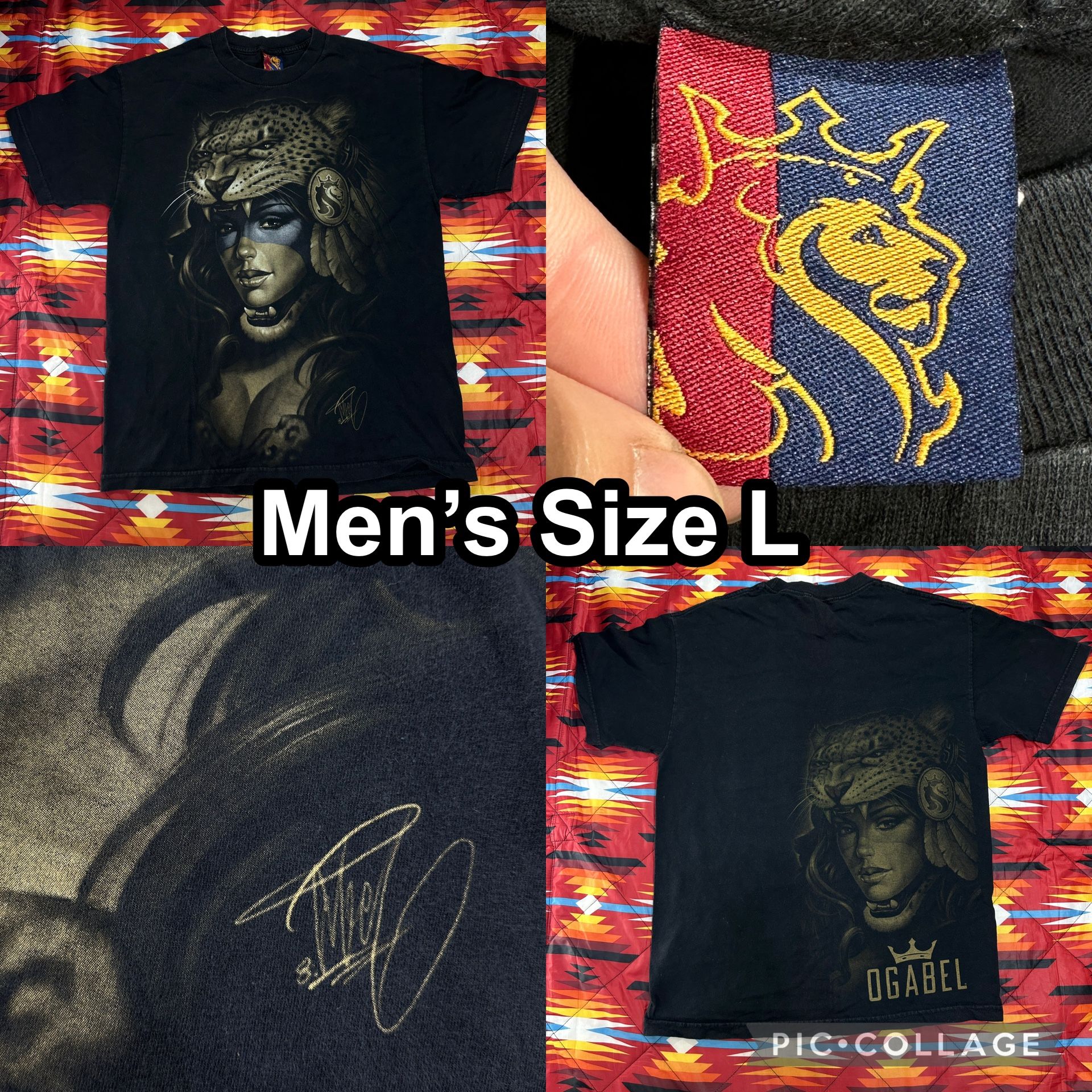 Vintage OG Abel Black T-Shirt Men’s Size Large Y2K Grunge Jaguar Aztec