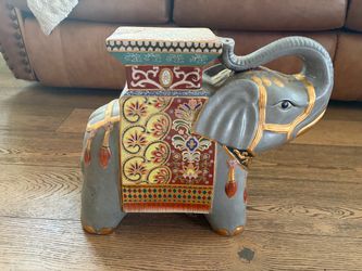 Vintage Hand-Painted Ceramic Elephant Garden Stool / Side Table