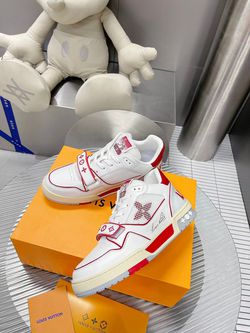 vuitton sneakers red and white