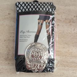 Black Industrial Net Police Badge Thigh Highs Fishnet Stockings By Leg Avenue #9159 New