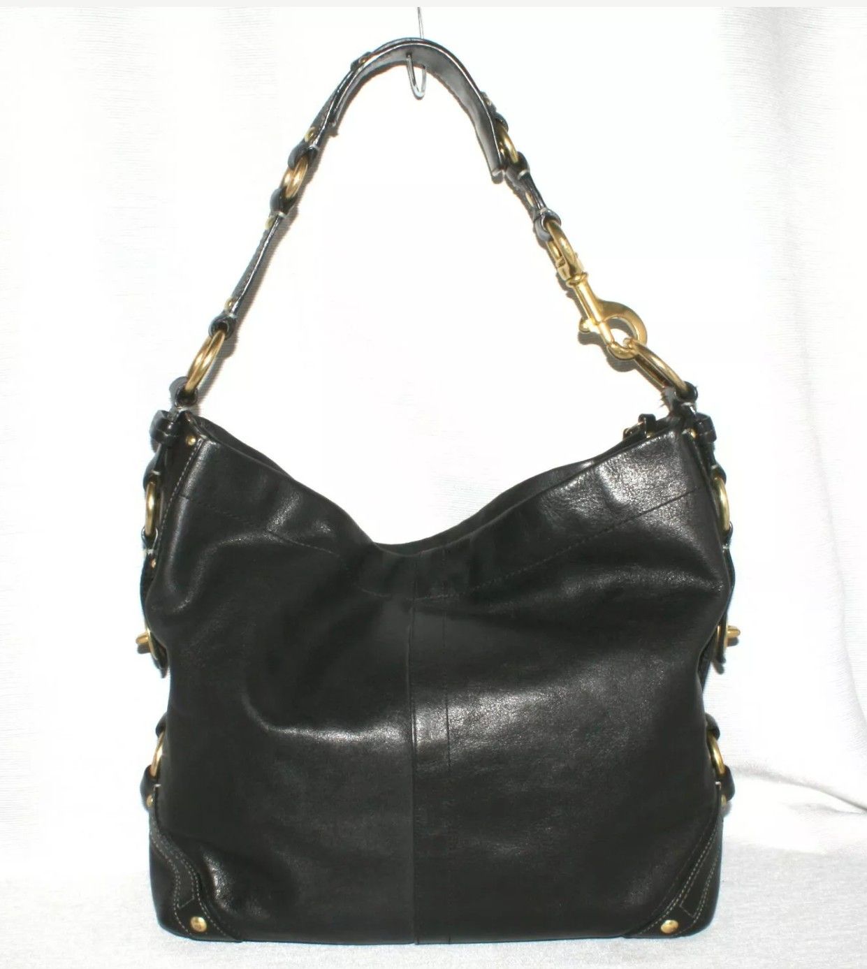 Coach E0882-10615 Carly Black Leather Satchel Shoulder Bag Purse HOBO Style USED