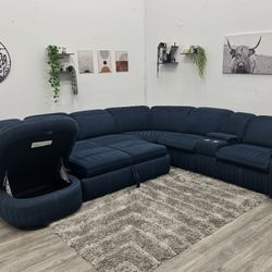Navy Recliner Sectional Couch - Free Delivery 