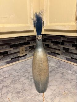 Tall Decorative Floor Vase with Blue Faux Grass