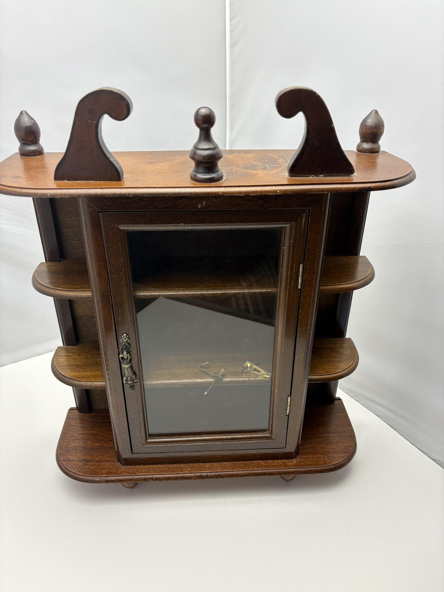 Vtg Display Cabinet Wood Glassy Door Table Top Wall Hang