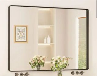 48 in. W x 36 in. H Modern Rectangular Black Bathroom Mirrors Aluminum Framed Wall Bathroom Vanity Mirror Over Sink