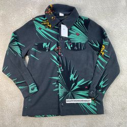 [L] LEBRON JAMES LBJ x NIKE Tropical Sherpa Button-Up Jacket Sweater Smoke Gray