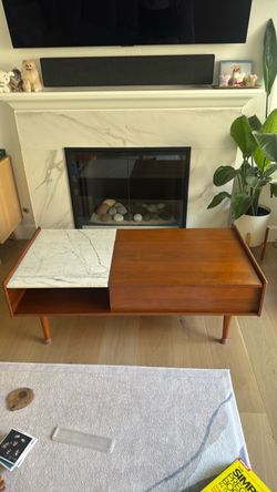 Mid-Century Modern Walnut Coffee Table with Marble Top