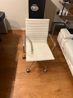 White Leather Office Chair with Chrome Base