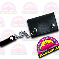 LEATHER TRIFOLD BIKER WALLET WITH CHAIN