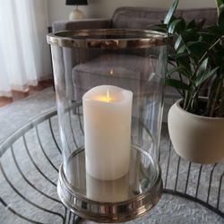 Pottery Barn Daphne Silver Glass Large Candle Hurricane 