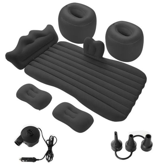 Inflatable Air Mattress Car Bed - Back Seat Sleeping Pad with Backrest - Portable Travel Camping Mattress with Pump - Black