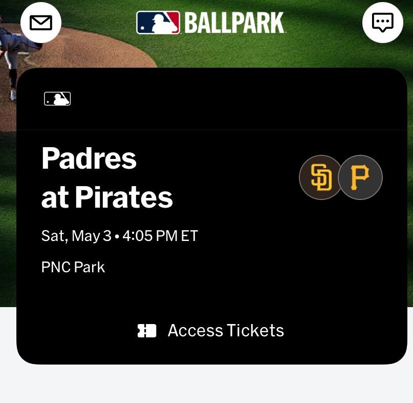 Pirates Vs Padres - May 3rd @ 4:05 PM (3 Tickets - Section 208)