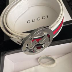 Gucci Belt White Sz 30-36 Used 