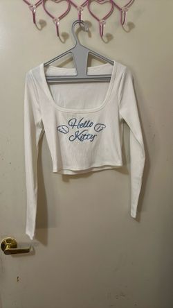 Hello Kitty ribbed long-sleeve crop top with a square neckline
