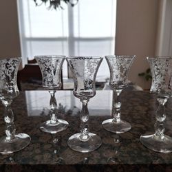 6 Cambridge Chantilly #3625 Wine Glasses 6" Stemware c.1940–1958 Excellent