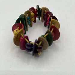 Unique Coconut Shell Multicolored Stretch Bracelet 
