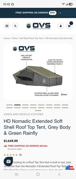 D Nomadic Extended Soft Shell Roof Top Tent, Grey Body & Green Rainfly