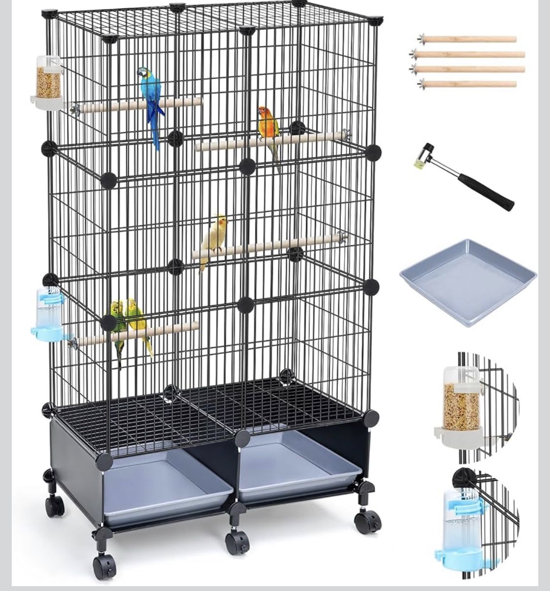 46-Inch Bird Cage, with Wooden Perches, Metal Parakeet Cage X(24)
