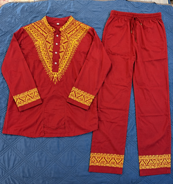 Men's African Dashiki 2-Piece Outfit – Burgundy Gold – 4XL