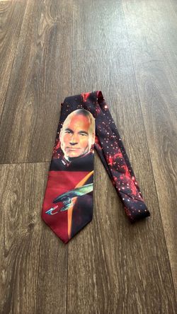 Vintage 90s Ralph Marlin Star Trek Enterprise Captain Picard Necktie 100% Polyester Made in USA