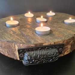 Heavy Rustic Wooden 6-candle holder