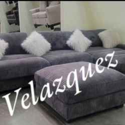 ✅️✅️ 4 pc grey wide welt corduroy fabric modular sectional sofa and ottoman✅️✅️