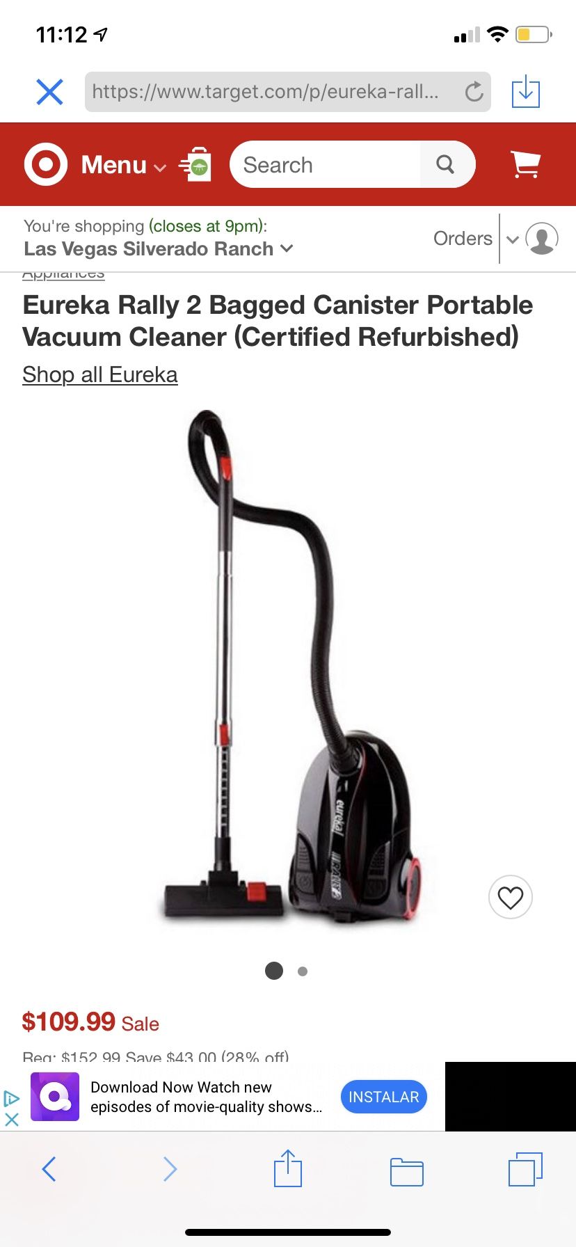 Eureka Rally 2 Bagged canister portable vacuum cleaner for Sale in
